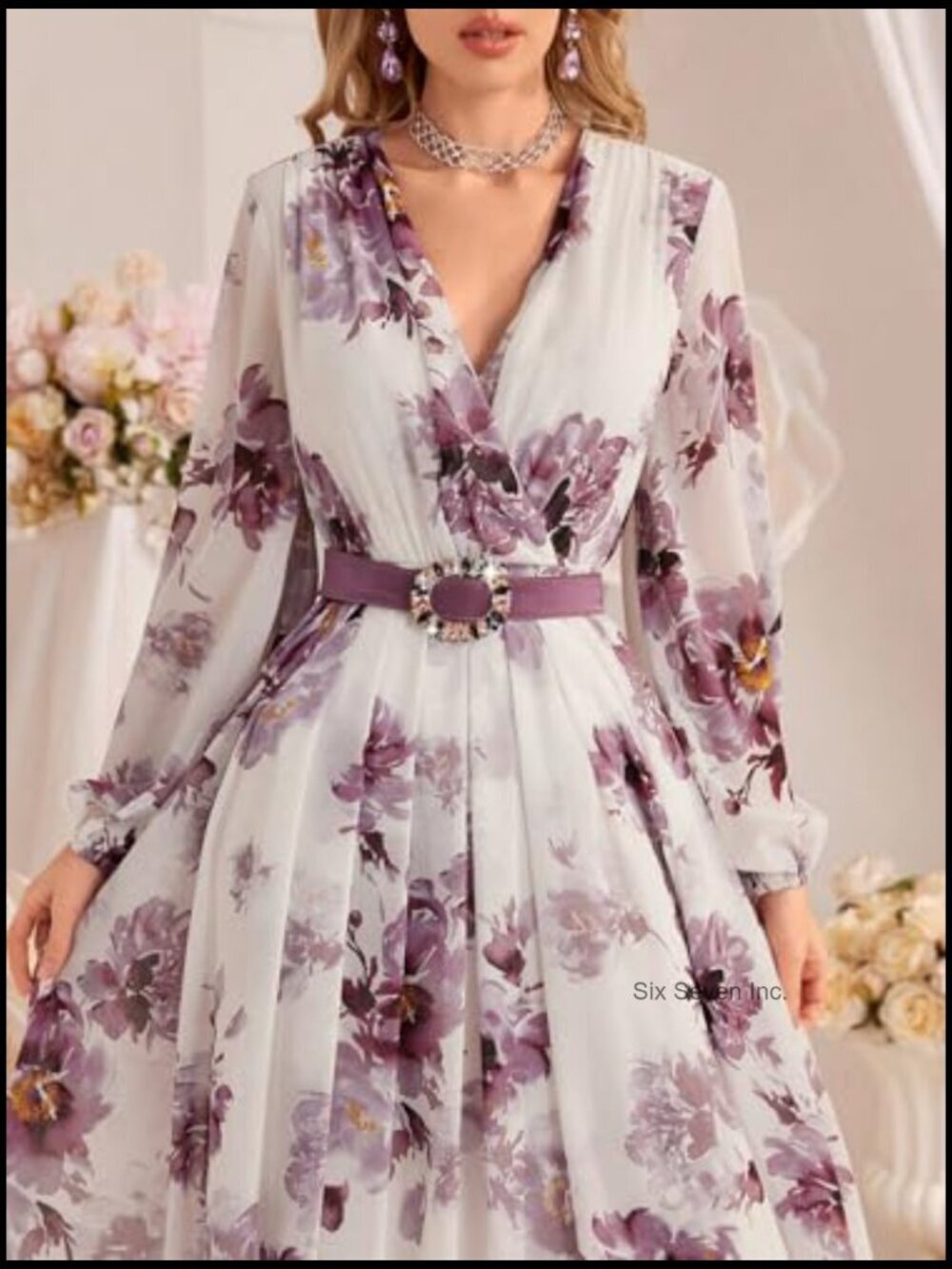 Polyester Maxi Dress Long Sleeve Floral Vintage Boho Casual - Picture 6 of 6